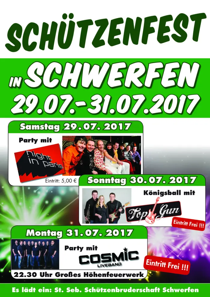 Mit diesen Plakaten wirbt die Sebastianus-Bruderschaft auch in den zur Stadt Mechernicher gehörenden Nachbardörfern für ihr großes Schützenfest von Samstag, 29. Juli, bis einschließlich Montag, 31. Juli. Foto: Tatjana Opgenorth/pp/Agentur ProfiPress